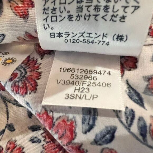 Lands’ End Floral Button Down Top L Red Blue Long Sleeve Western Classic Warm - Picture 11 of 12